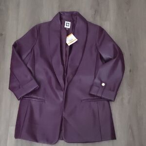 Anne Klein Faux Leather Blazer With Rolled Cuffs Purple Women Size S